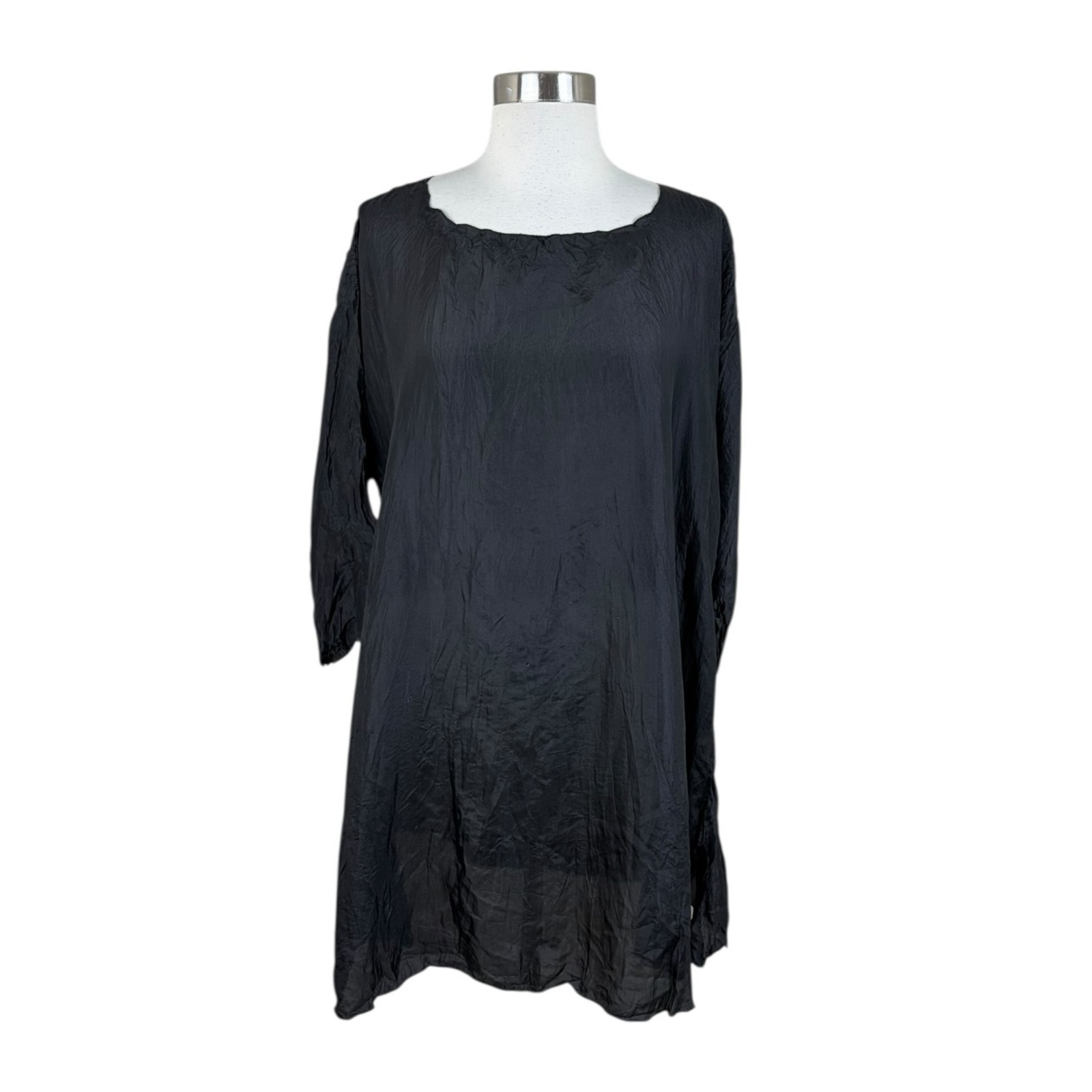 Vintage Holly Lueders 100% Silk Crinkle Black Tunic One Size Minimalist Usa